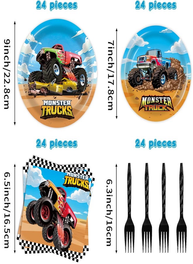 BQK 96 Pcs Monster Truck Plates and Napkins - Monster Truck Birthday Decorations and Party Supplies - Image 2